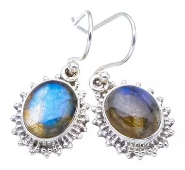 STARGEMS Серьги ручной работы из стерлингового серебра 925 пробы с натуральным лабрадоритом 1,25 дюйма F5787