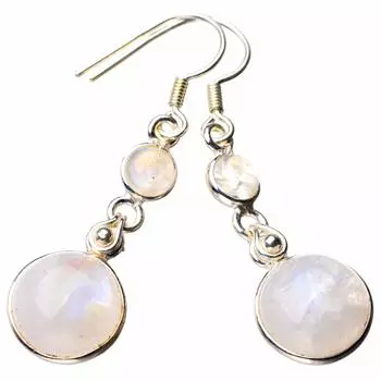 STARGEMS ® Серьги ручной работы из стерлингового серебра 925 пробы с натуральным радужным лунным камнем 1,75 дюйма D7284