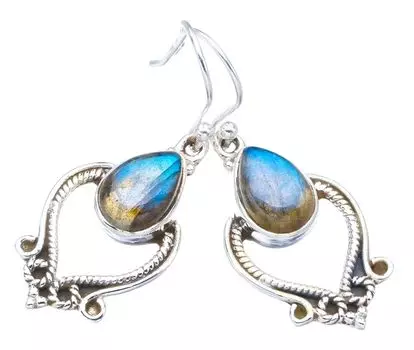 STARGEMS Серьги ручной работы из стерлингового серебра 925 пробы с натуральным лабрадором 1,5 дюйма F5767