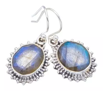 STARGEMS Серьги ручной работы из стерлингового серебра 925 пробы с натуральным лабрадоритом 1,25 дюйма F5779