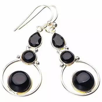 STARGEMS Серьги ручной работы из стерлингового серебра 925 пробы с натуральным черным ониксом 1,75 дюйма E1859