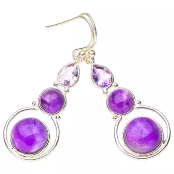 STARGEMS ® Серьги ручной работы из стерлингового серебра 925 пробы с натуральным аметистом 1,75 дюйма E6819