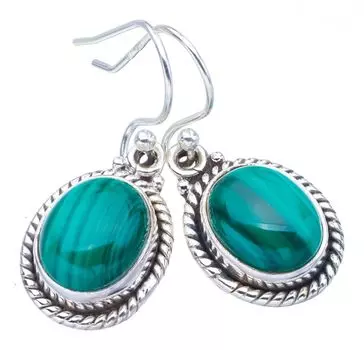 STARGEMS ® Серьги ручной работы из стерлингового серебра 925 пробы с натуральным малахитом 1,25 дюйма F5638