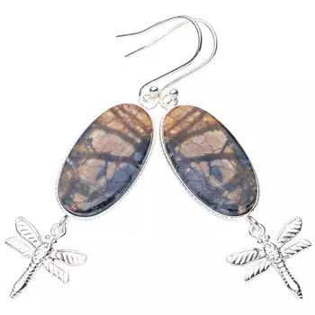STARGEMS ® Серьги-стрекозы из натурального яшмы Пикассо ручной работы из стерлингового серебра 925 пробы 2,5 дюйма E6195