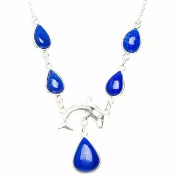 STARGEMS Уникальное ожерелье из серебра 925 пробы с натуральным лазуритом ручной работы 16,5+1,5 дюйма A3177