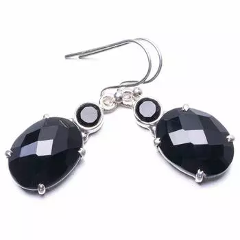STARGEMS Уникальные серьги из стерлингового серебра 925 пробы с натуральным черным ониксом ручной работы 1,5 дюйма Y3627