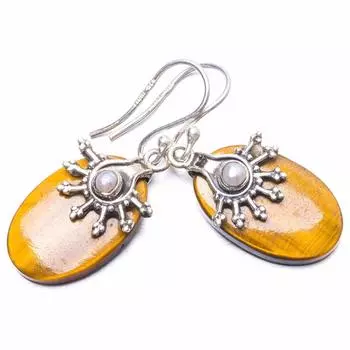 STARGEMS Уникальные серьги ручной работы из стерлингового серебра 925 пробы с натуральным тигровым глазом и речным жемчугом 1,5 дюйма Y3565