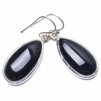 STARGEMS Уникальные серьги ручной работы из стерлингового серебра 925 пробы с натуральным черным ониксом 1,5 дюйма Y3614