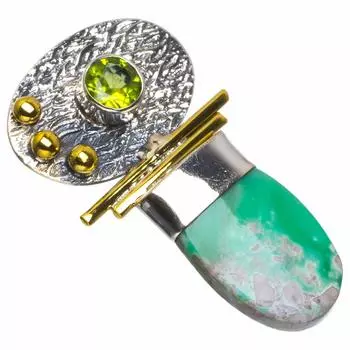 STARGEMS Уникальный кулон ручной работы из натурального двухцветного океанического яшмы и перидота из стерлингового серебра 925 пробы 1,5 дюйма B4144