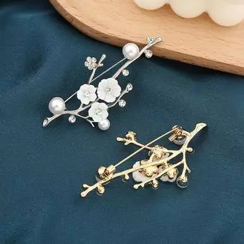 Старинная брошь в виде цветущей сливы, жемчужная ветка, аксессуары из сплава со стразами, пальто, кардиган, жемчужная булавка