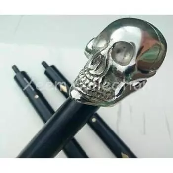 Старинная деревянная черная трость Подарочная трость Дизайнерская латунная ручка с черепом