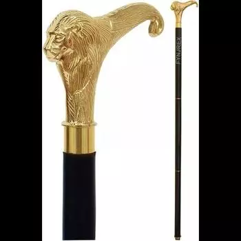 Старинная деревянная трость для ходьбы с ручкой в виде головы льва