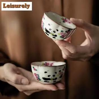Старинная керамическая чашка для чая Ru Kiln Panda, изысканная чашка Flower Mouth Master Cup, чашка для медитации, персональная чаша для чая, кружки, чайный сервиз Kung Fu