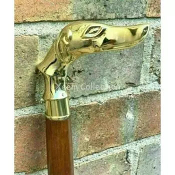 Старинная латунная дизайнерская ручка для собаки, деревянная винтажная трость, подарочная копия