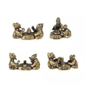 Старинная латунная фигурка старика, играющего в шахматы, каллиграфическая живопись, миниатюрные фигурки, украшения для чайного столика, ремесла, аксессуары, чистая медь A