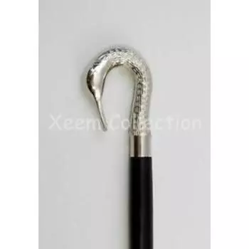 Старинная латунная коллекционная латунная трость в стиле лебедя с деревянной ручкой