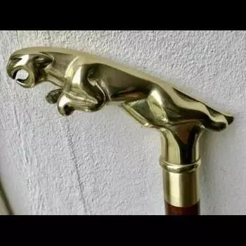 Старинная латунная ручка для трости в виде головы ЯГУАРА, ручная работа, твердый подарок