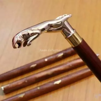 Старинная латунная ручка JAGUAR в винтажном стиле, деревянная трость, рабочие подарки