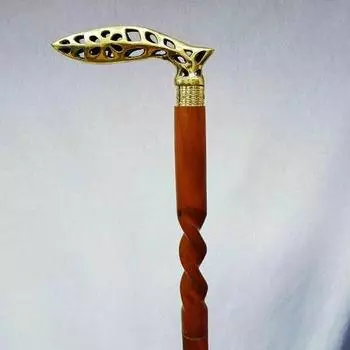 Старинная латунная ручка в виде головы кошки, антикварная трость, деревянный стержень, викторианская трость