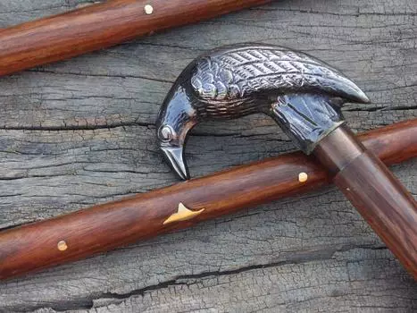 Старинная латунная ручка в виде головы ворона, винтажная деревянная трость, подарок отцу M аэро