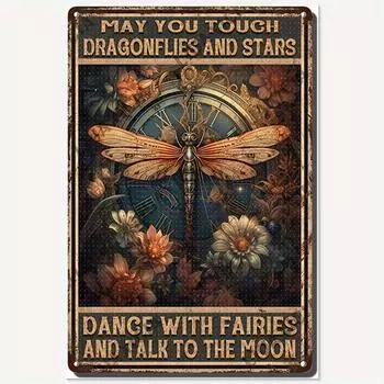 Старинная металлическая жестяная табличка, «Можете ли вы прикоснуться к стрекозам», «Танец с феями», «Поговорите с луной», металлическая табличка «Пещера гаражного человека, бар, кухня» чёрный
