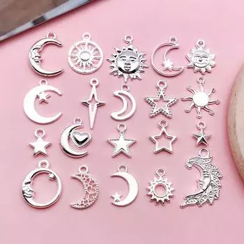 Старинная серебряная подвеска в виде звезды, луны, солнечного шара — аксессуар для самостоятельного изготовления украшений