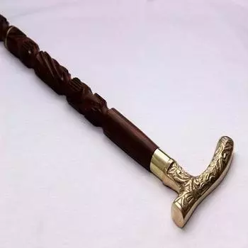 Старинная трость Винтажная латунная ручка с ручной резьбой Дизайнерская трость