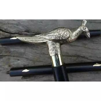 Старинная твердая латунная ручка с головой павлина Винтажная деревянная черная простая трость