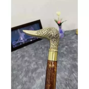 Старинная Твердая Латунная Утиная Голова Ручка Черная 3-кратная Деревянная Трость Трость Подарок