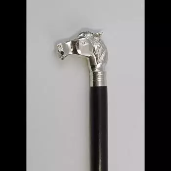 Старинная викторианская серебряная голова лошади, латунная дизайнерская ручка, прогулочная деревянная палка 36 Inch чёрный