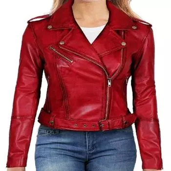 Старинная женская КРАСНАЯ кожаная куртка | ГОРЯЧИЙ! Куртка знаменитости дам ретро байкера западная, куртка байкера мотоцикла зимы XS красный