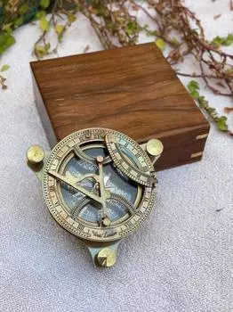 Старинные антикварные латунные солнечные часы I направление компас I красивый коллекционный подарок, антикварная отделка рабочие солнечные часы компас M коричневый