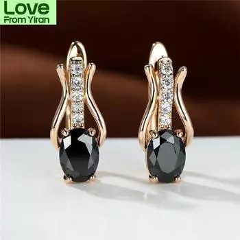 Старинные черные овальные серьги из камня, серьги-кольца цвета розового золота, красные кристаллы, белый циркон, маленькие серьги для женщин, свадебные украшения красный