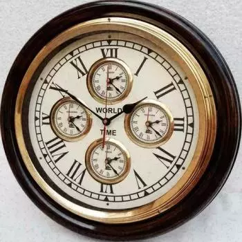 Старинные деревянные настенные часы в виде штурвала корабля – 40 см. Подарок в морском стиле для дома и офиса. как