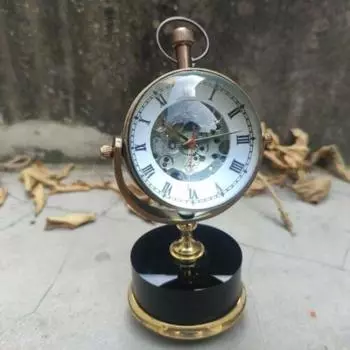 Старинные латунные настольные часы ручной работы, механические винтажные настольные часы, подарок для рабочего стола коричневый