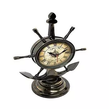 Старинные настольные часы, настольные часы, антикварные часы, часы с якорем и корабельным штурвалом,