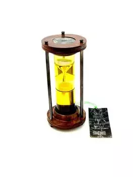 Старинные песочные часы с желтой жидкостью, античные песочные часы из цельной латуни, морские песочные часы, плавающие в стиле Королевского флота, с жидкой пеской