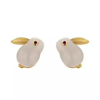 Старинные серьги из золота и полевого нефрита в виде кролика для женщин, серьги из нефрита в виде кролика с эксклюзивным нишевым дизайном