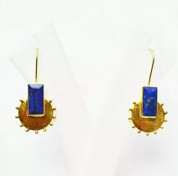 Старинные серебряные позолоченные серьги-подвески ручной работы с лазуритом для вашего любимого