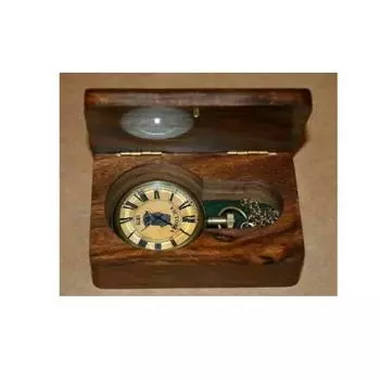 Старинные старинные морские латунные карманные часы Victoria Fob 1875 года с деревянной коробкой