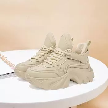 Старинные туфли и женские толстые подошвы осенью увеличиваются на 6 см.. Кожаные повседневные спортивные туфли Joker. 35 белый