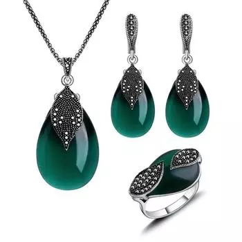 Старинные Женские Ювелирные Изделия Комплект Ожерелье Серьги Кольца Набор Листьев Капли Воды Ожерелье Серьги Набор Ожерелье Серьги Кольцо Ювелирные Наборы Женские Ювелирные Наборы Size 8