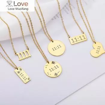 Старинный английский номер кулон ожерелье для женщин нержавеющая сталь круглый прямоугольник сердце 11 :11 Ожерелье Изящных Польских Ювелирных Изделий Подарок 45cm