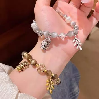 Старинный браслет из керосиновой лампы с золотыми и серебряными листьями: Универсальные стильные украшения S654 золотой