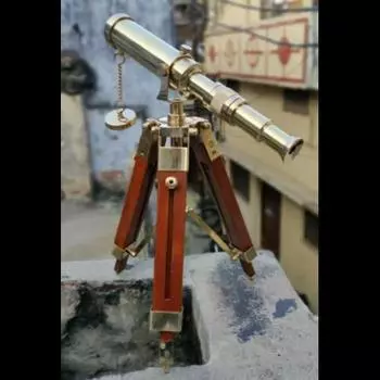 Старинный цельный телескоп с деревянным штативом Морской военно-морской корабельный телескоп