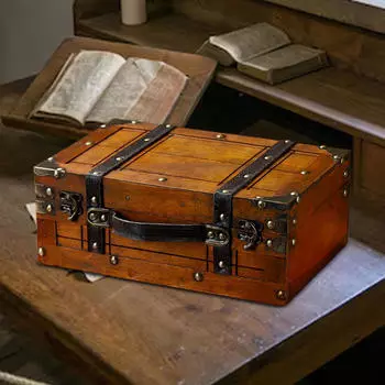 Старинный деревянный ящик для хранения, чемодан, сундук для ювелирных изделий, элегантный, универсальный, с откидной крышкой 30x19.5x11.2cm
