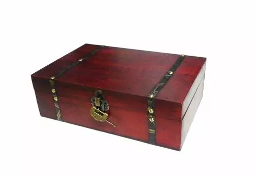 Старинный деревянный ящик с замком в стиле ретро для хранения различных аксессуаров, футляр xx key, box, goods, (Большой 29,8 19,8 9,5 см)