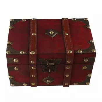 Старинный деревянный сундук с сокровищами с замком цвета бронзы, контейнеры для сундуков, пиратский сундук с сокровищами для детей S