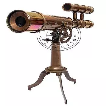 Старинный двухствольный телескоп с треногой
