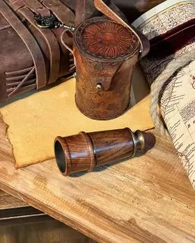Старинный карманный деревянный латунный телескоп с кожаным футляром, подарок жениху, подарок мужу, подарок парню, мужской подарок на годовщину, особый подарок